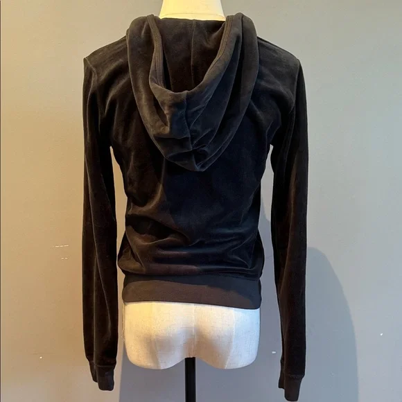 Y2K Juicy Couture Black Velour Tracksuit Set – Hoodie Size L, Joggers Size S - Picture 5 of 9